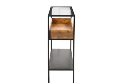 Miliboo Console-Console avec plateau en verre, rangement en bois massif et métal noir L100 cm HAORA