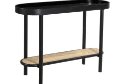 Miliboo Console-Console avec plateau ovale en bois noir et cannage de rotin L115 cm MACAO