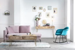 Miliboo Console|Meuble D'entrée-Console avec rangements 3 tiroirs en bois manguier massif gravé et métal doré L120 cm LINIUM