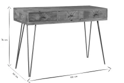 Miliboo Console|Meuble D'entrée-Console avec rangements 3 tiroirs en bois manguier massif gravé et métal doré L120 cm LINIUM