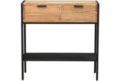 Miliboo Console-Console avec rangements 2 tiroirs en bois massif et métal noir L80 cm ARTHUS