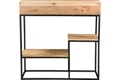 Miliboo Bibliothèque Et Étagère|Bibliothèque Et Étagère-Console avec rangements 2 tiroirs en bois massif et métal noir L80 cm GRENELLE