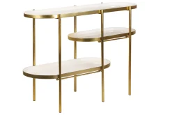 Miliboo Console|Meuble D'entrée-Console design finition blanc laqué et métal brossé doré L110 cm ZURIA