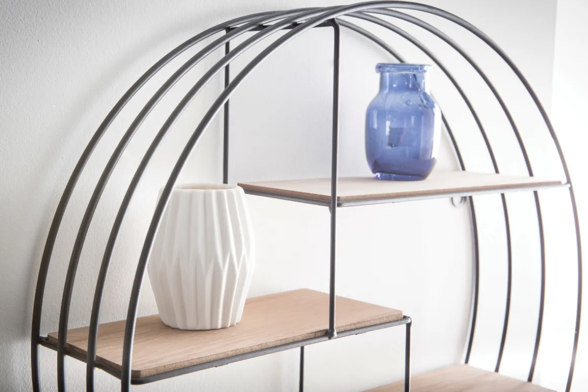 Miliboo Etagère Murale-Etagère murale design ronde en bois clair et métal noir D45 cm ENSO