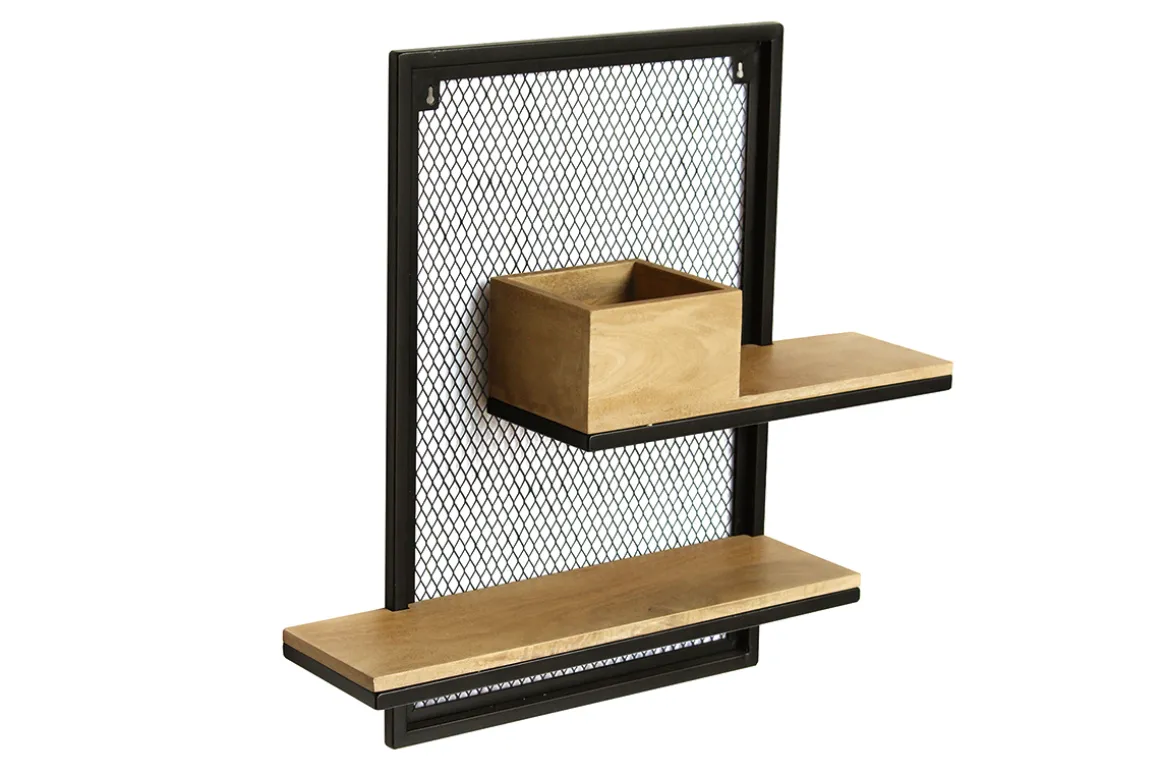 Miliboo Etagère Murale-Etagère murale double en bois manguier massif et métal noir L40 cm RACK