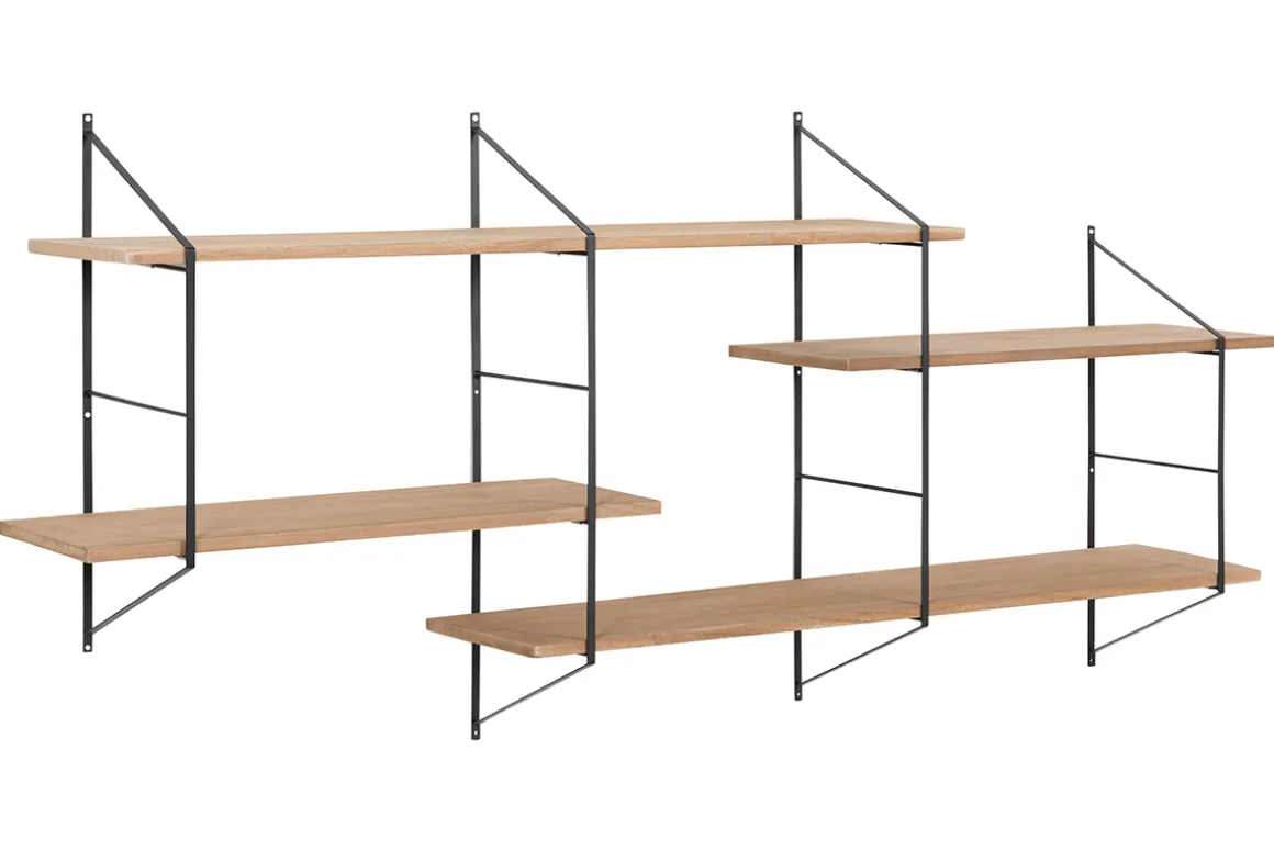 Miliboo Etagère Murale-Etagère murale XL modulable en bois clair et métal noir L191 cm BRIDGE