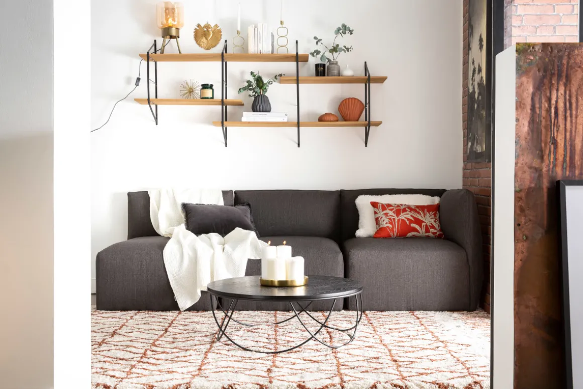 Miliboo Etagère Murale-Etagère murale XL modulable en bois clair et métal noir L191 cm BRIDGE