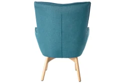 Miliboo Fauteuil Design|Voir Tous Les Fauteuils-Fauteuil avec repose-pieds scandinave en tissu bleu canard et bois clair BRISTOL
