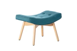 Miliboo Fauteuil Design|Voir Tous Les Fauteuils-Fauteuil avec repose-pieds scandinave en tissu bleu canard et bois clair BRISTOL