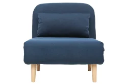 Miliboo Fauteuil Design|Voir Tous Les Fauteuils-Fauteuil convertible scandinave en tissu bleu foncé et bois clair AMIKO