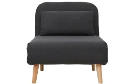 Miliboo Fauteuil Design|Voir Tous Les Fauteuils-Fauteuil convertible scandinave en tissu gris foncé et bois noir AMIKO