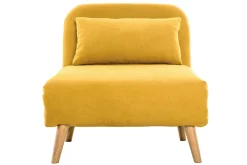 Miliboo Fauteuil Design|Voir Tous Les Fauteuils-Fauteuil convertible scandinave en tissu effet velours jaune moutarde et bois clair AMIKO
