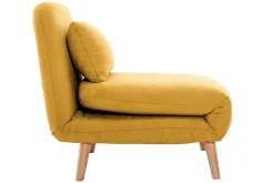 Miliboo Fauteuil Design|Voir Tous Les Fauteuils-Fauteuil convertible scandinave en tissu effet velours jaune moutarde et bois clair AMIKO