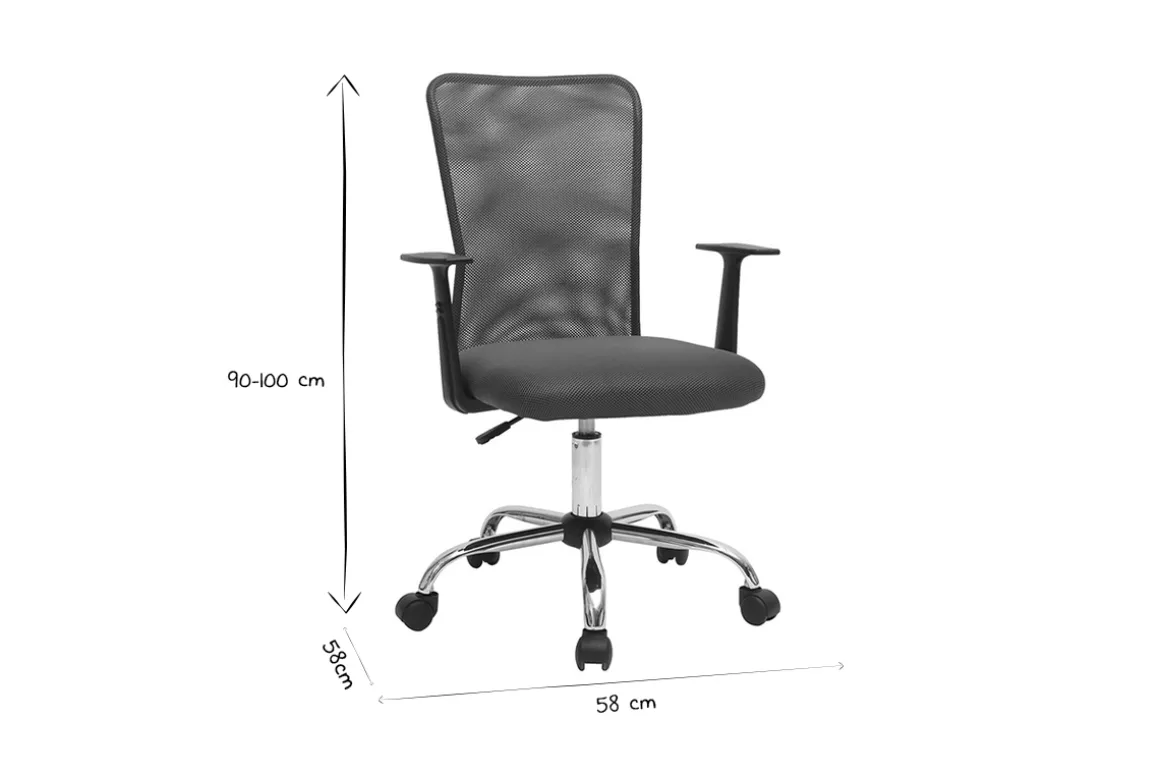 Miliboo Fauteuil De Bureau|Fauteuil De Bureau Petit Prix-Fauteuil de bureau à roulettes design en mesh gris et acier chromé PLUZ