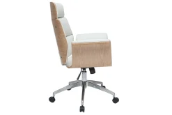 Miliboo Fauteuil De Bureau-Fauteuil de bureau à roulettes design blanc, bois clair et acier chromé ELON