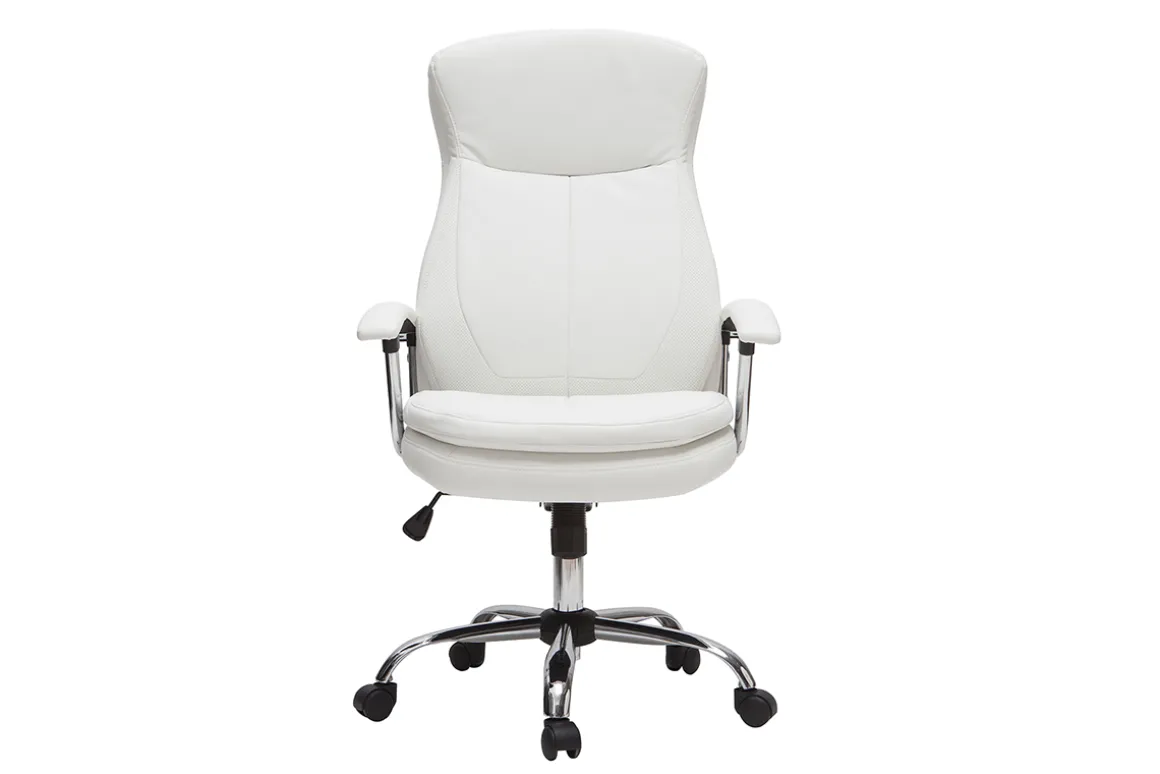 Miliboo Fauteuil De Bureau-Fauteuil de bureau à roulettes design blanc et acier chromé WALL STREET