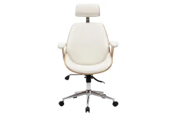 Miliboo Fauteuil De Bureau|Fauteuil De Bureau Ergonomique-Fauteuil de bureau de direction design blanc, bois clair et acier chromé MUSK