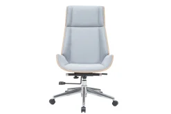 Miliboo Fauteuil De Bureau|Fauteuil De Bureau Ergonomique-Fauteuil de bureau de direction design en tissu gris clair, bois clair et acier chromé CURVED