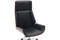 Miliboo Fauteuil De Bureau|Fauteuil De Bureau Ergonomique-Fauteuil de bureau de direction design noir, bois foncé noyer et acier chromé CURVED