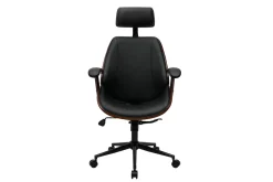Miliboo Fauteuil De Bureau|Fauteuil De Bureau Ergonomique-Fauteuil de bureau de direction design noir, bois foncé et métal noir MUSK