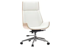 Miliboo Fauteuil De Bureau|Fauteuil De Bureau Ergonomique-Fauteuil de bureau de direction design blanc, bois clair et acier chromé CURVED