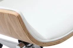 Miliboo Fauteuil De Bureau|Fauteuil De Bureau Ergonomique-Fauteuil de bureau de direction design blanc, bois clair et acier chromé CURVED