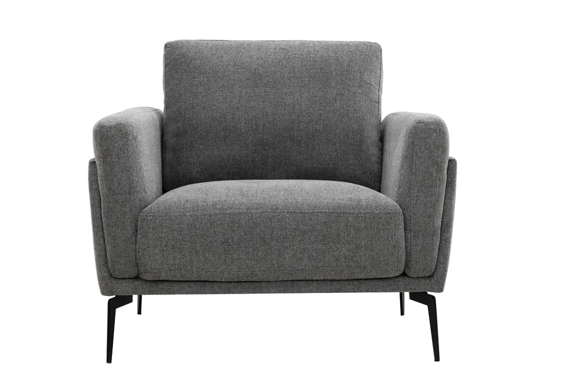 Miliboo Fauteuil Design|Voir Tous Les Fauteuils-Fauteuil design en tissu effet velours texturé gris et métal noir MOSCO