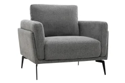Miliboo Fauteuil Design|Voir Tous Les Fauteuils-Fauteuil design en tissu effet velours texturé gris et métal noir MOSCO