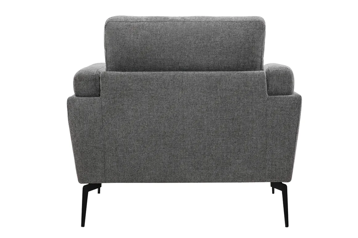 Miliboo Fauteuil Design|Voir Tous Les Fauteuils-Fauteuil design en tissu effet velours texturé gris et métal noir MOSCO