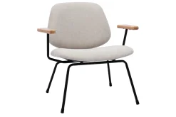 Miliboo Fauteuil Design|Voir Tous Les Fauteuils-Fauteuil design en tissu effet velours beige, métal noir et bois clair BARNET