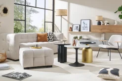 Miliboo Fauteuil Design|Voir Tous Les Fauteuils-Fauteuil design en tissu effet velours beige, métal noir et bois clair BARNET