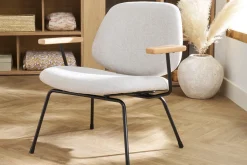 Miliboo Fauteuil Design|Voir Tous Les Fauteuils-Fauteuil design en tissu effet velours beige, métal noir et bois clair BARNET