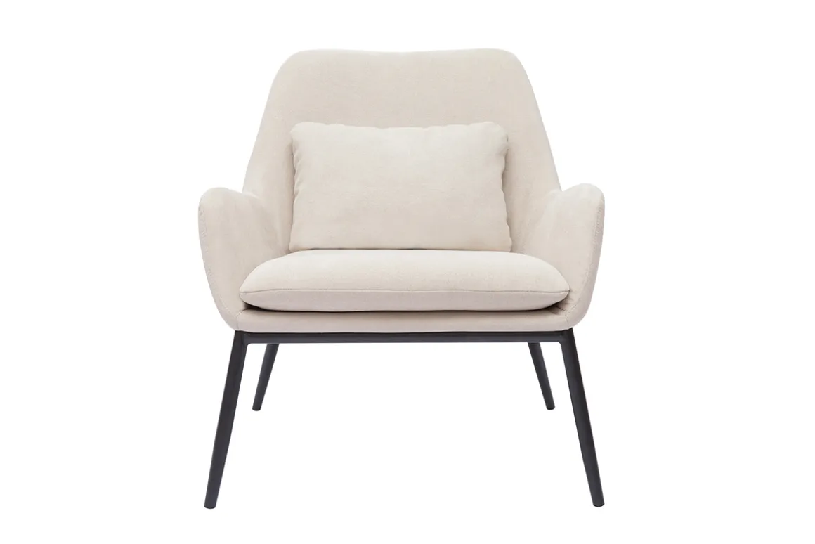 Miliboo Fauteuil Design|Voir Tous Les Fauteuils-Fauteuil design en tissu effet velours beige et métal noir MAXINE