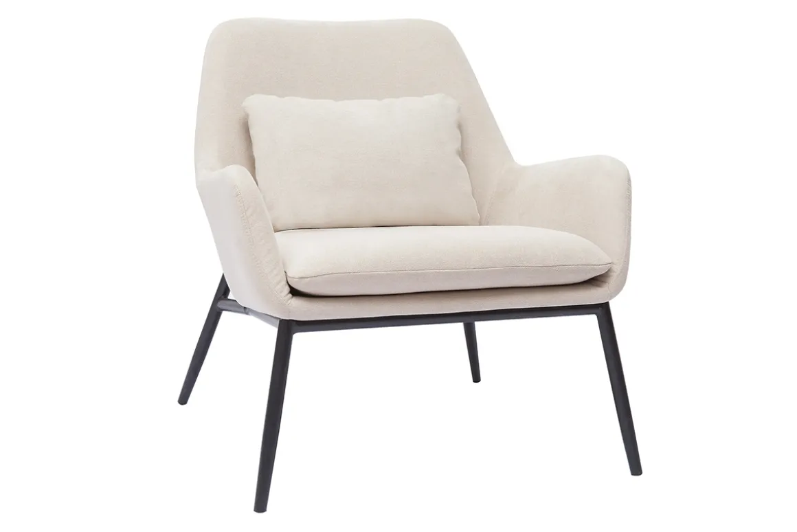 Miliboo Fauteuil Design|Voir Tous Les Fauteuils-Fauteuil design en tissu effet velours beige et métal noir MAXINE