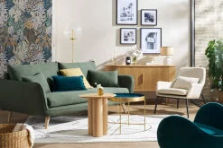 Miliboo Fauteuil Design|Voir Tous Les Fauteuils-Fauteuil design en tissu effet velours beige et métal noir MAXINE