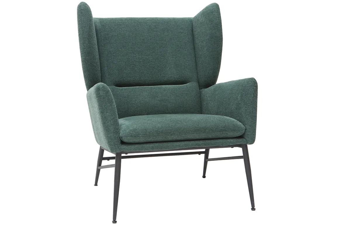 Miliboo Fauteuil Design|Voir Tous Les Fauteuils-Fauteuil design en tissu effet velours texturé vert et métal noir COME