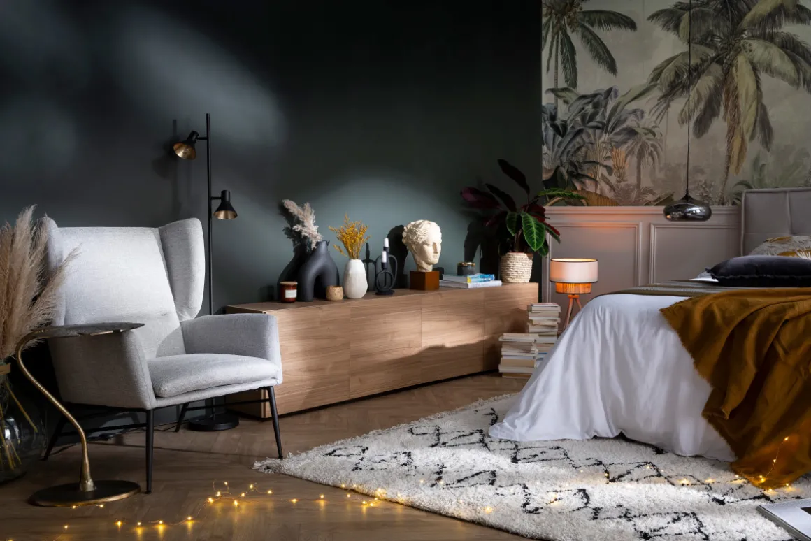 Miliboo Fauteuil Design|Voir Tous Les Fauteuils-Fauteuil design en tissu effet velours texturé vert et métal noir COME