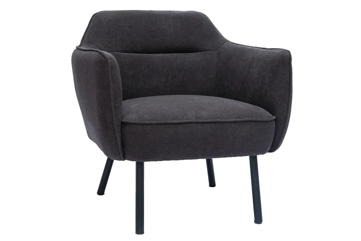 Miliboo Fauteuil Design|Voir Tous Les Fauteuils-Fauteuil design en tissu effet velours gris foncé et métal noir LAURENS