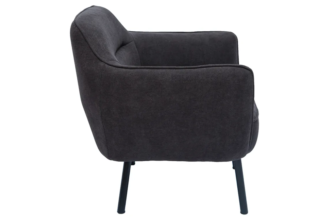 Miliboo Fauteuil Design|Voir Tous Les Fauteuils-Fauteuil design en tissu effet velours gris foncé et métal noir LAURENS