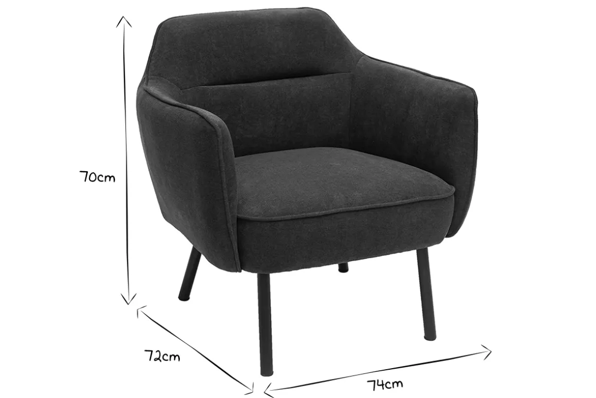 Miliboo Fauteuil Design|Voir Tous Les Fauteuils-Fauteuil design en tissu effet velours gris foncé et métal noir LAURENS