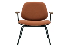 Miliboo Fauteuil Design|Voir Tous Les Fauteuils-Fauteuil design en tissu effet laine bouclée terre brûlée, métal noir et bois foncé BARNET