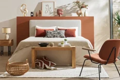 Miliboo Fauteuil Design|Voir Tous Les Fauteuils-Fauteuil design en tissu effet laine bouclée terre brûlée, métal noir et bois foncé BARNET