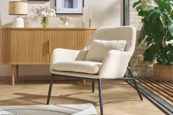 Miliboo Fauteuil Design|Voir Tous Les Fauteuils-Fauteuil design en tissu effet velours terre brulée et métal noir MAXINE