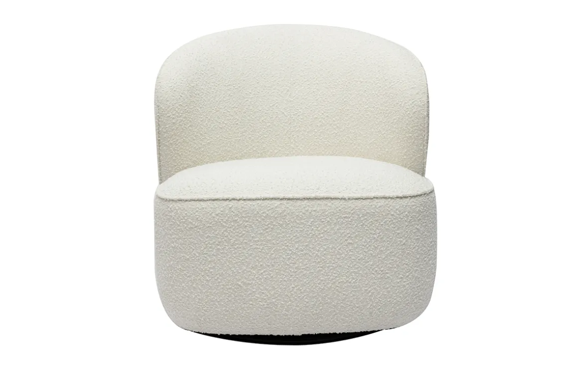 Miliboo Fauteuil Design|Voir Tous Les Fauteuils-Fauteuil design pivotant en tissu effet laine bouclée blanc AMBER