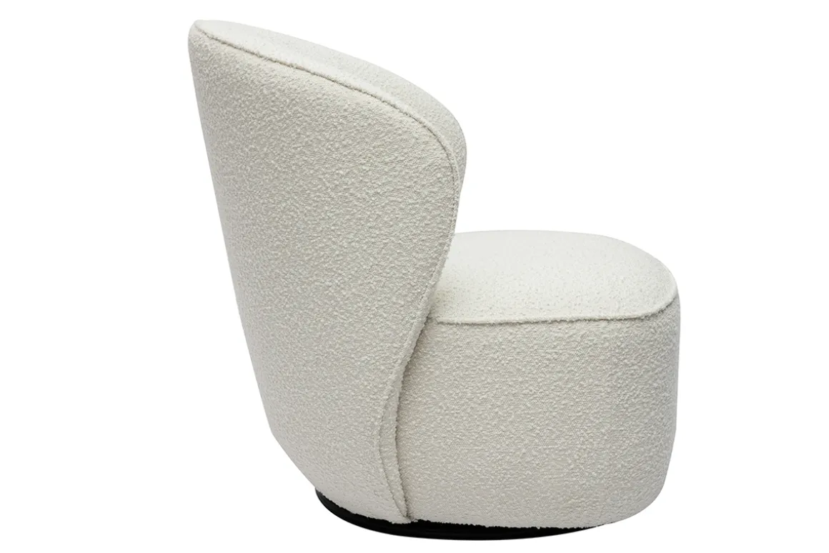 Miliboo Fauteuil Design|Voir Tous Les Fauteuils-Fauteuil design pivotant en tissu effet laine bouclée blanc AMBER