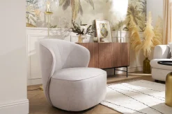 Miliboo Fauteuil Design|Voir Tous Les Fauteuils-Fauteuil design pivotant en tissu effet velours texturé beige AMBER