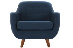 Miliboo Fauteuil Design|Voir Tous Les Fauteuils-Fauteuil déhoussable en tissu bleu foncé et bois foncé YNOK