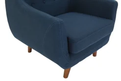 Miliboo Fauteuil Design|Voir Tous Les Fauteuils-Fauteuil déhoussable en tissu bleu foncé et bois foncé YNOK