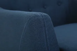 Miliboo Fauteuil Design|Voir Tous Les Fauteuils-Fauteuil déhoussable en tissu bleu foncé et bois foncé YNOK