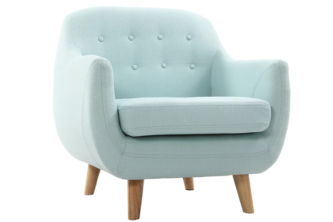 Miliboo Fauteuil Design|Voir Tous Les Fauteuils-Fauteuil déhoussable scandinave en tissu menthe à l'eau et bois clair YNOK